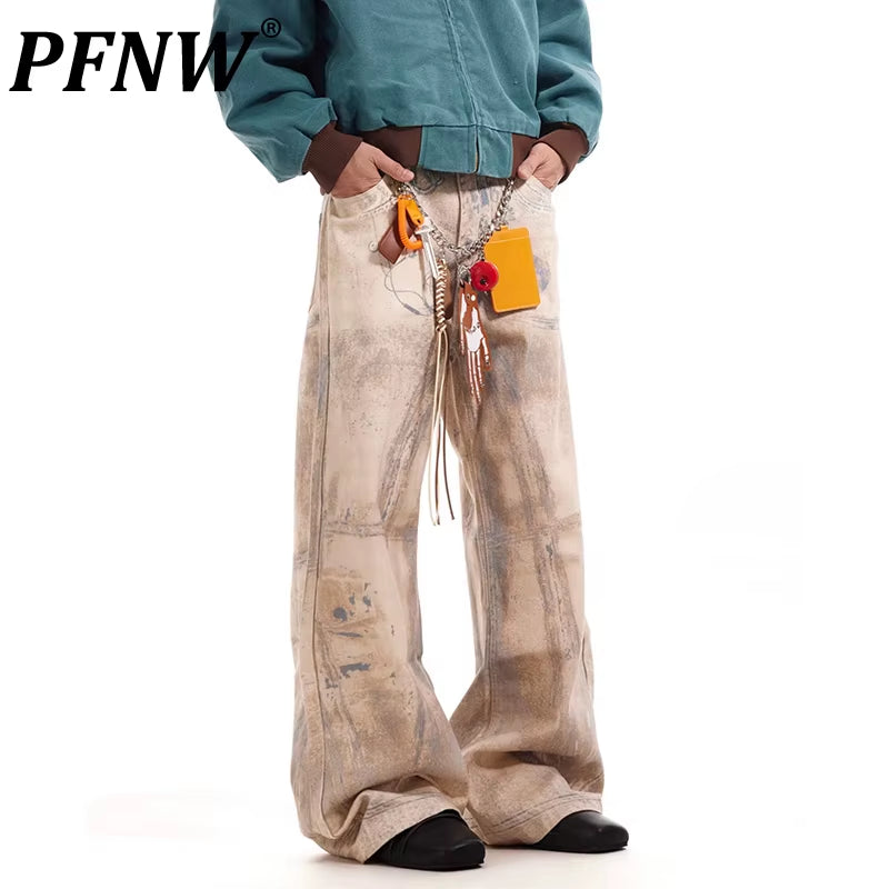 Niche 3D Graffiti Printted Micro Flared Khaki Jeans American Vintage Men'S Loose Casual Denim Trousers 2025 New 28W5716