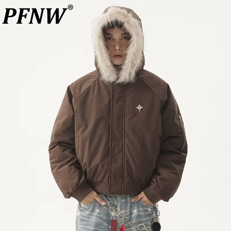 American Vintage Fur Collar Loose Casual Zipper Cotton Jakcets Men'S Winter Trendy Warm Short Cotton-Padded Coat 28W5485