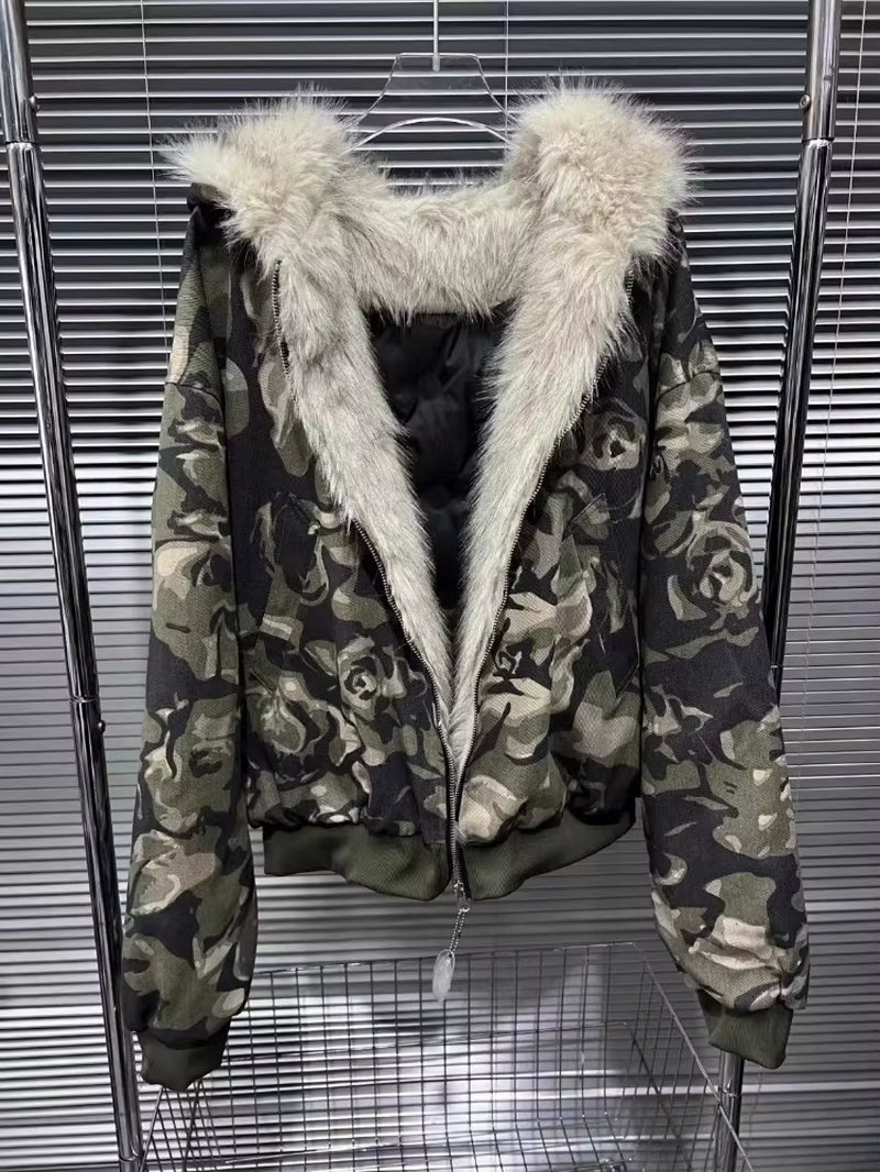 Plus Velvet Thicker Jackets Women Winter Warm Print Hooded Outwear Comfortable Ulzzamg Fashion Vintage Fluffy Personality Mujer