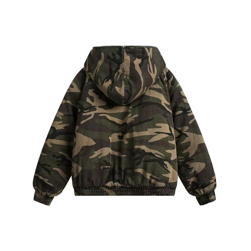 American Style Men'S Padded Jackets Loose Fleece Camouflage Thickened Casual Zipper Hooded Male Coats New Tide 2024 CPG2404