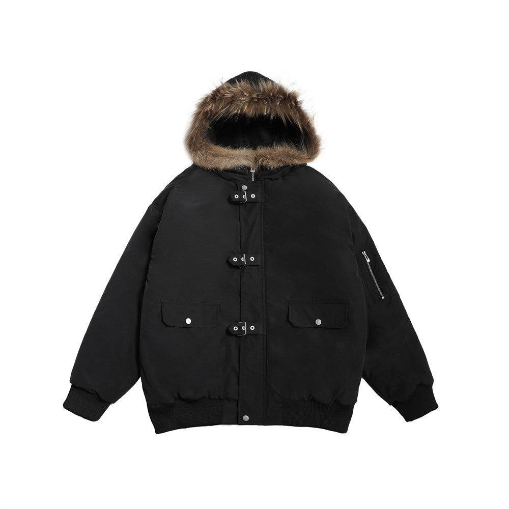 Metal Buckle Furry Collar Hoodie