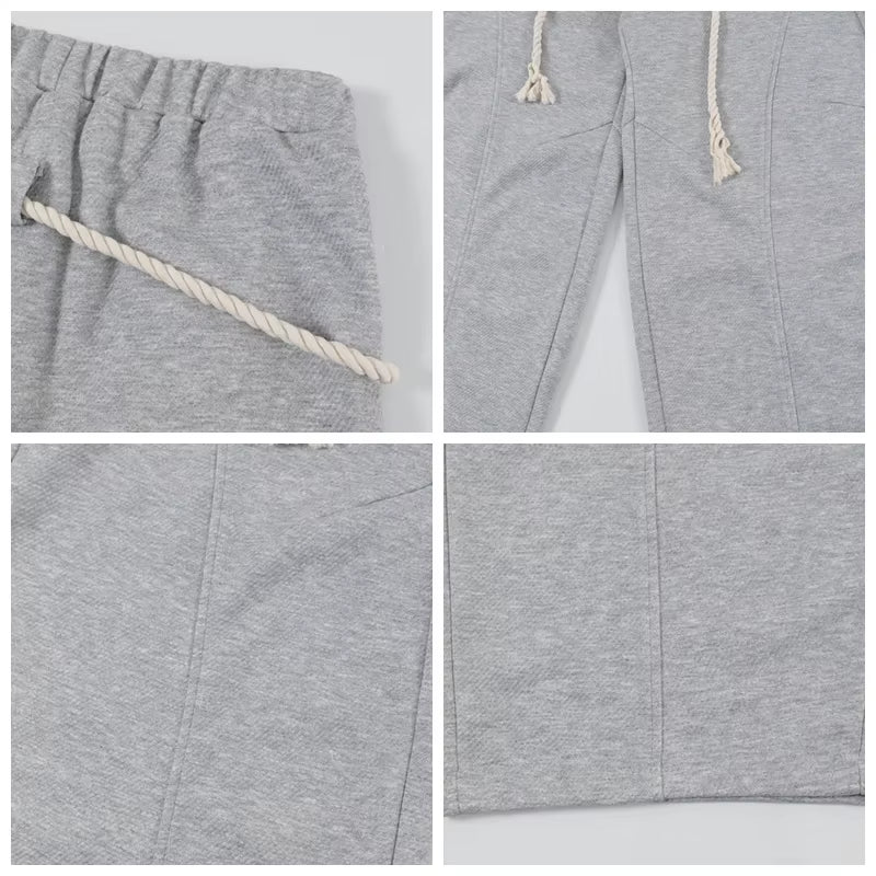 Baggy Sweatpants Men Wide Leg Gray Long Drawstring Casual Baggy Joggers Pants Curved Blade Type Design Lantern Pants Oversized