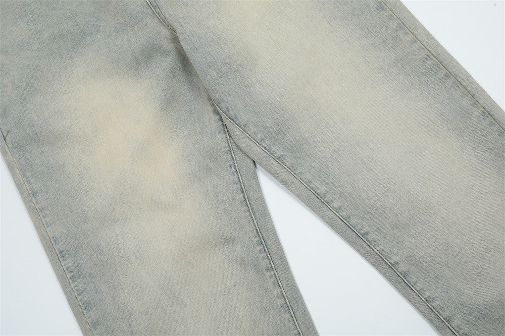 Washed White Straight Jeans For Men