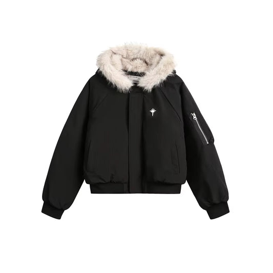 American Vintage Fur Collar Loose Casual Zipper Cotton Jakcets Men'S Winter Trendy Warm Short Cotton-Padded Coat 28W5485