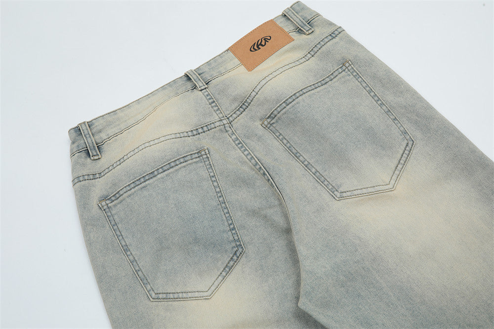 Washed White Straight Jeans For Men