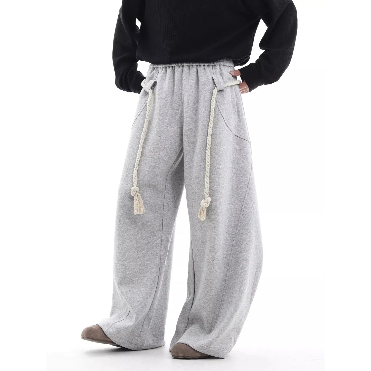 Baggy Sweatpants Men Wide Leg Gray Long Drawstring Casual Baggy Joggers Pants Curved Blade Type Design Lantern Pants Oversized