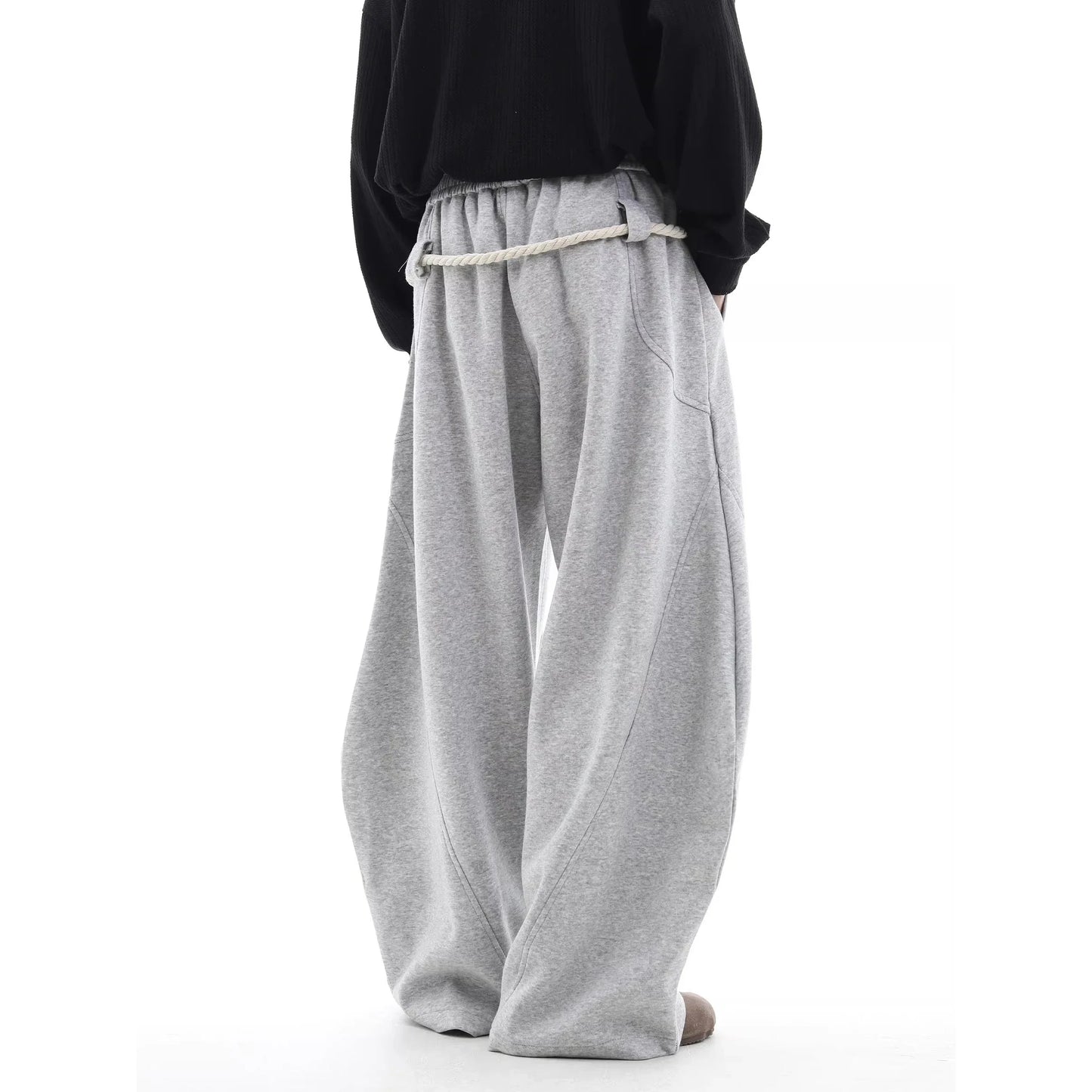 Baggy Sweatpants Men Wide Leg Gray Long Drawstring Casual Baggy Joggers Pants Curved Blade Type Design Lantern Pants Oversized