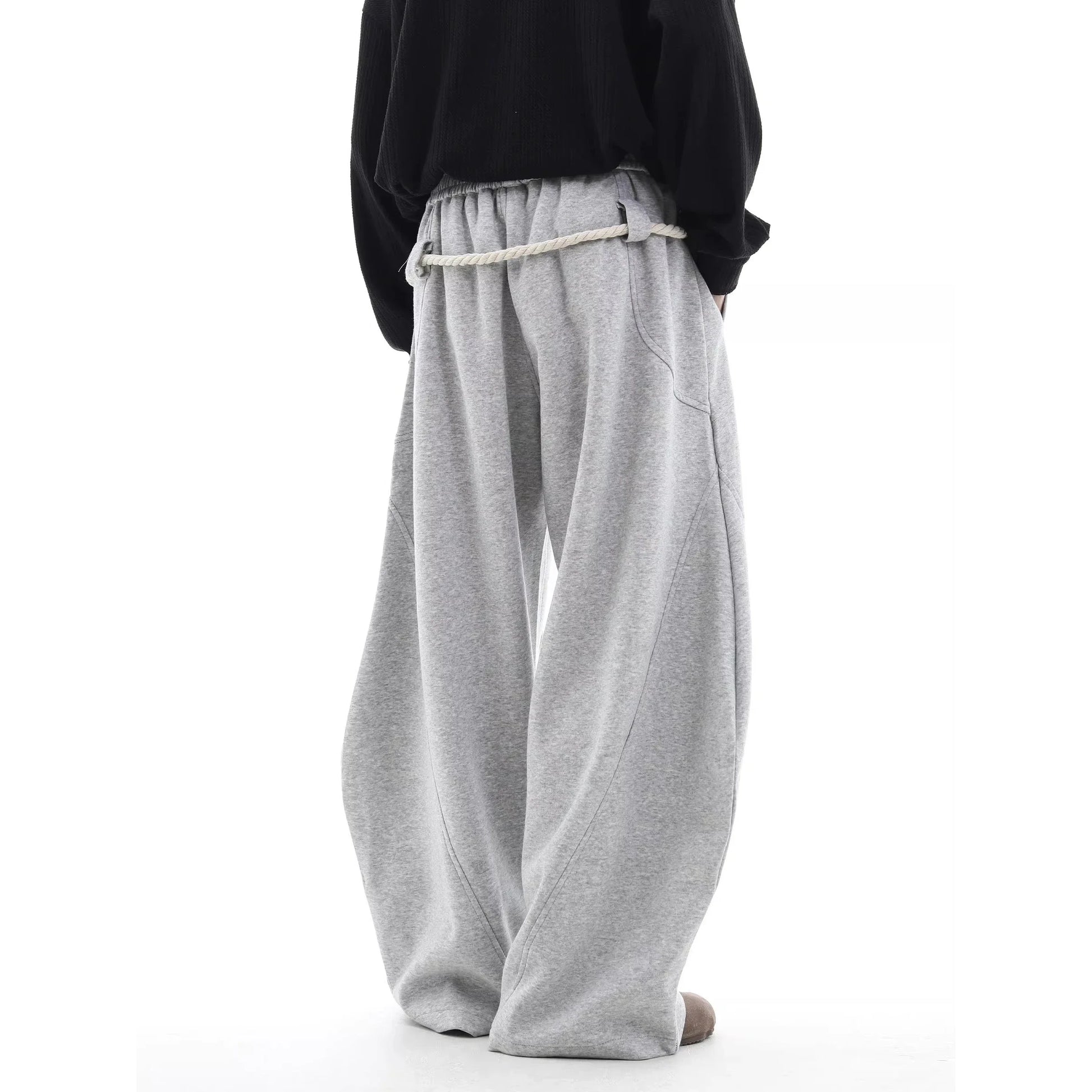 Baggy Sweatpants Men Wide Leg Gray Long Drawstring Casual Baggy Joggers Pants Curved Blade Type Design Lantern Pants Oversized