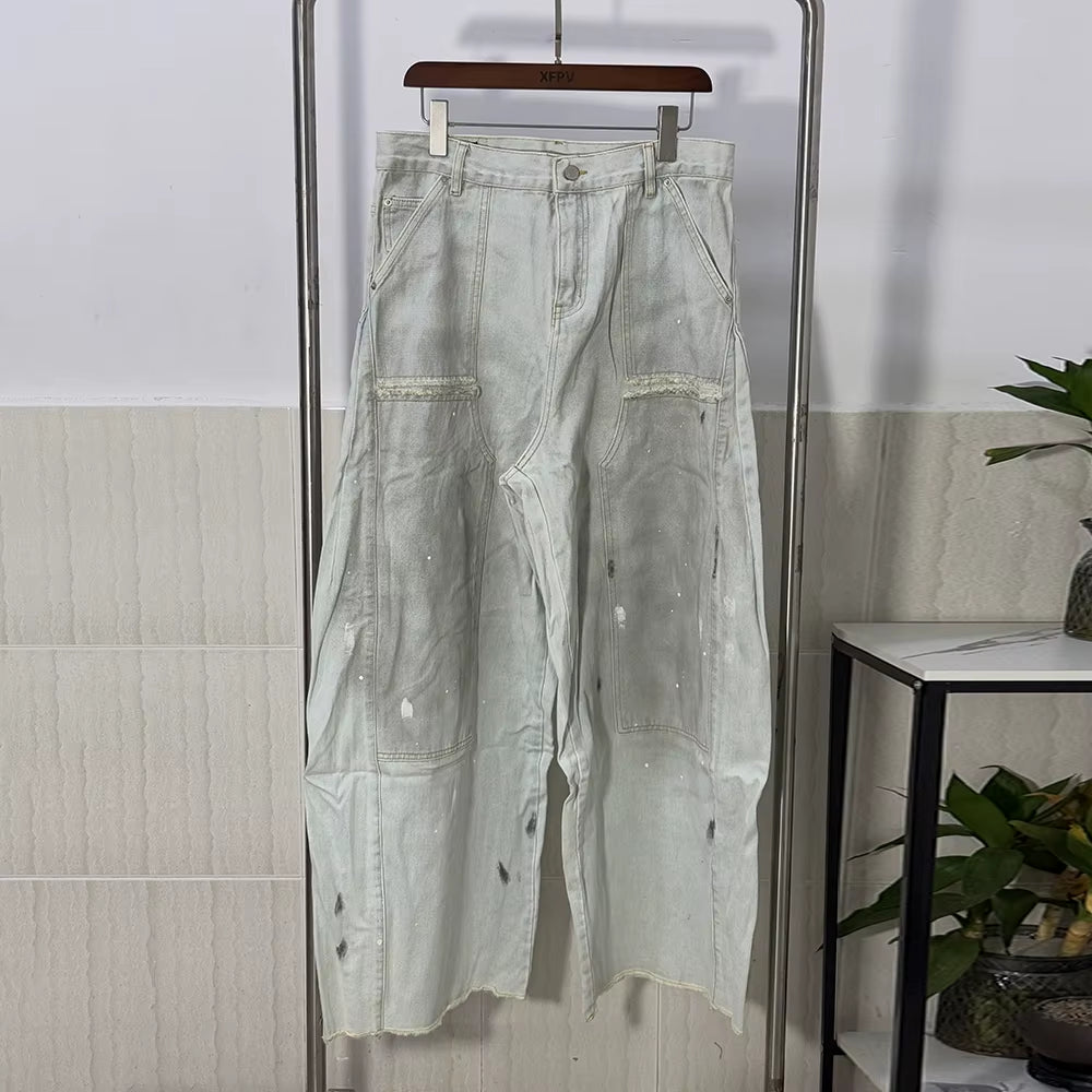 Niche Vintage Dirtyfit Washed Silhouette Machete Pants Men'S 2025 New Loose Wide Leg Distressed Denim Trousers Tide 28W5719